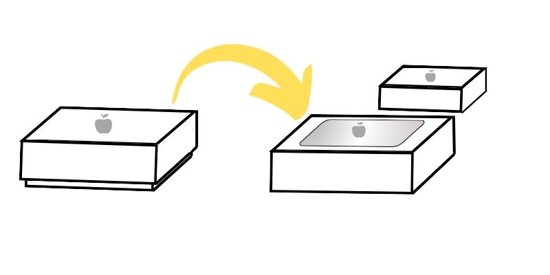 MacBookを箱から取り出す時のイメージ図